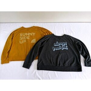 Graphic Sweatshirt Bundle 2XL Oversized Cozy Mustard Sunny Side Up + Grateful